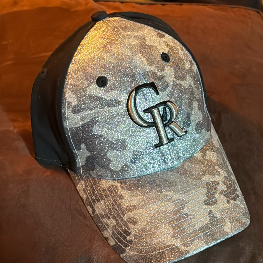 Glittery Silver and Pewter Camo Black Colorado Rockies Hat Adjustable Back